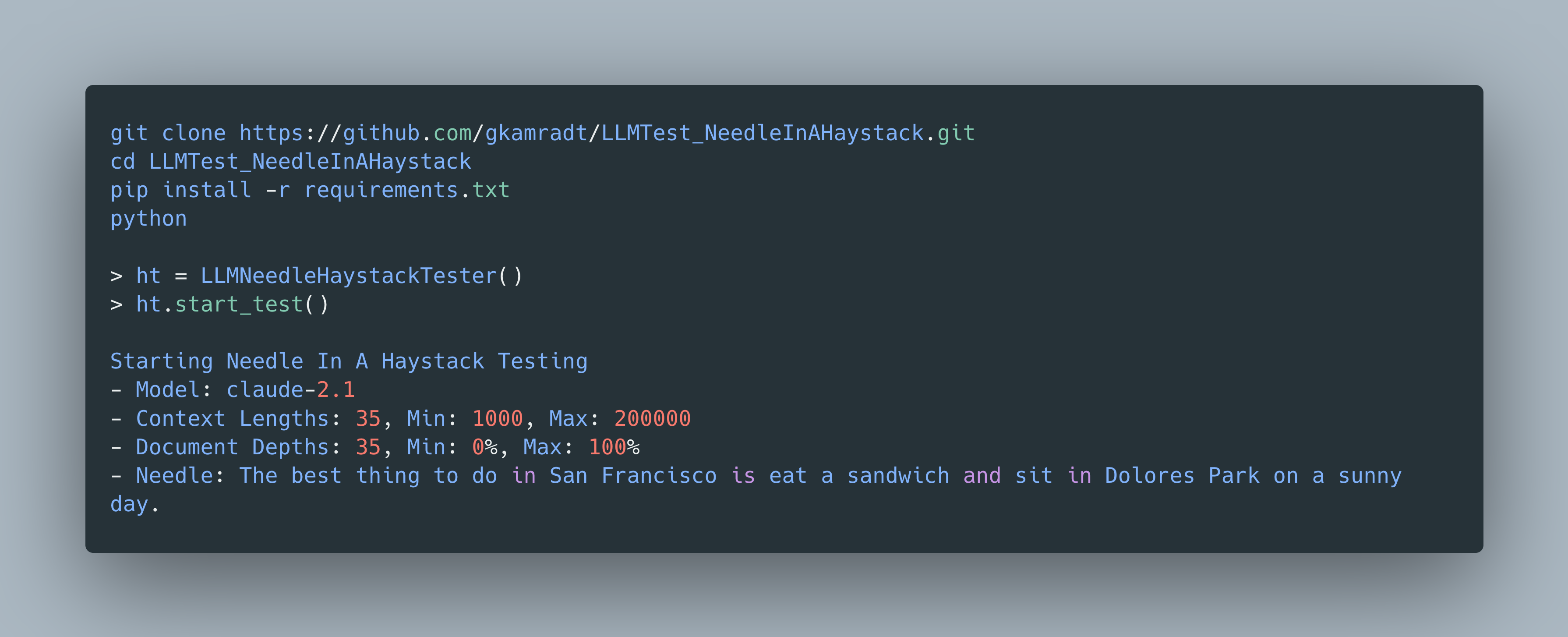 Needle In A Haystack code snippet