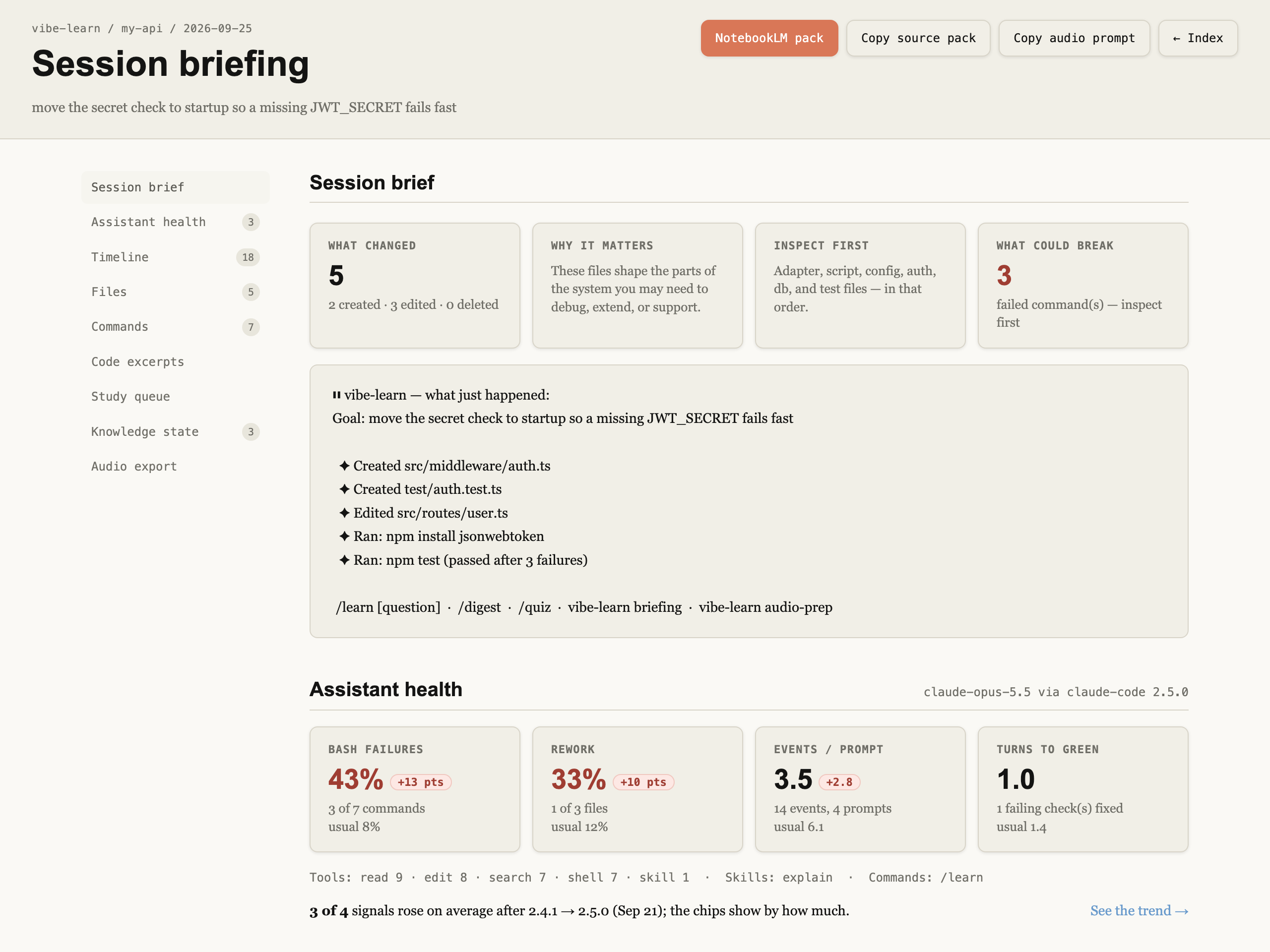 Session briefing page