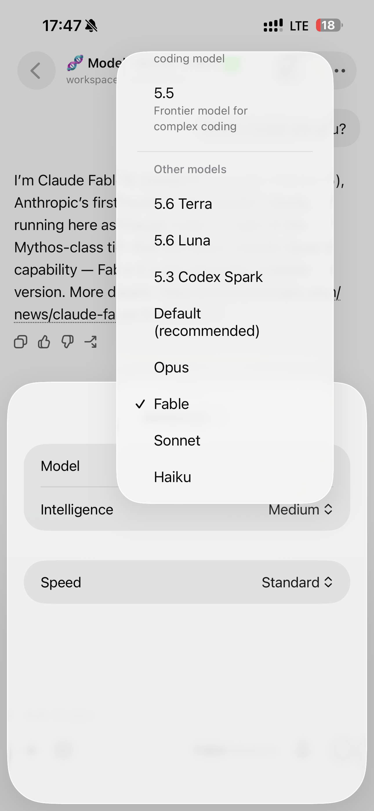 Claude models in the Codex App mobile model picker
