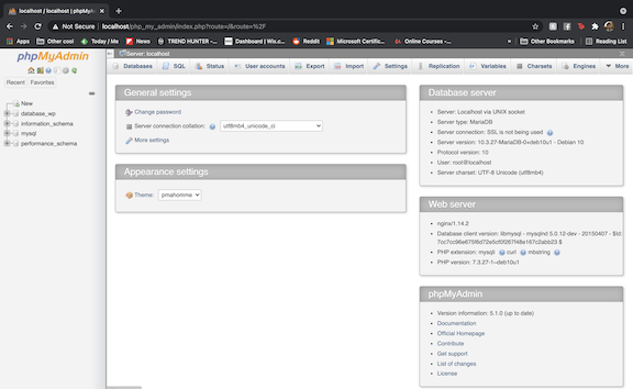 phpMyAdmin Dashboard