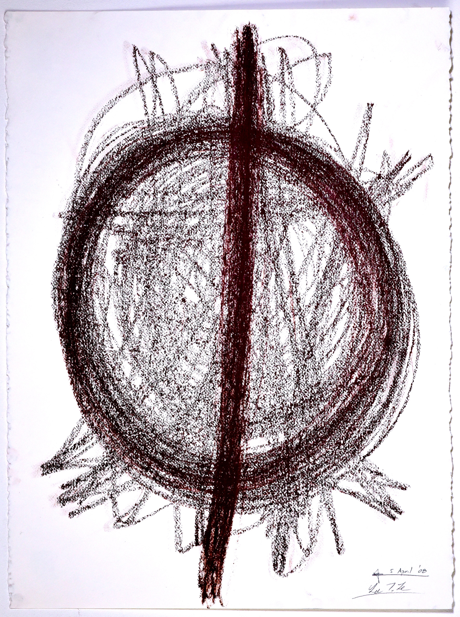 *Automatic Drawing #9,* 5 April 2008, conte crayon on paper, 30x22", Lee Tuyet Le & Glenn Zucman