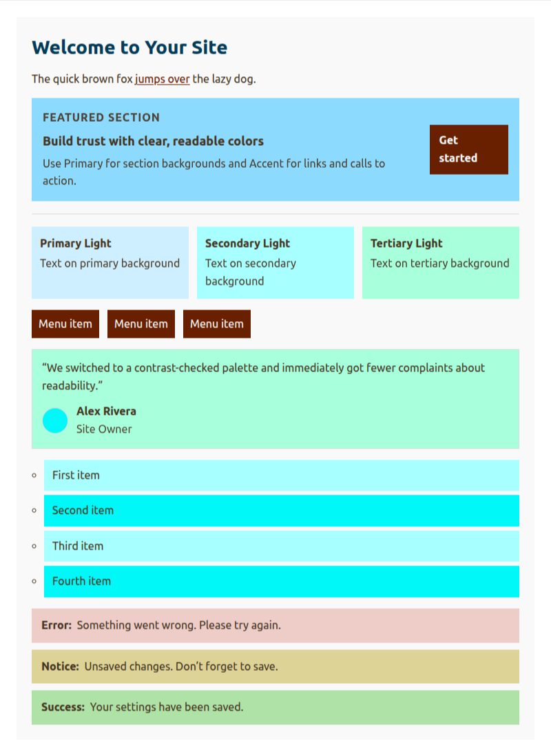 Original color order (psta for Primary, Secondary, Tertiary, Accent), light mode