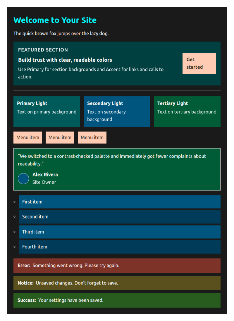 Swap original primary and secondary color order (spta for Secondary, Primary, Tertiary, Accent), dark mode
