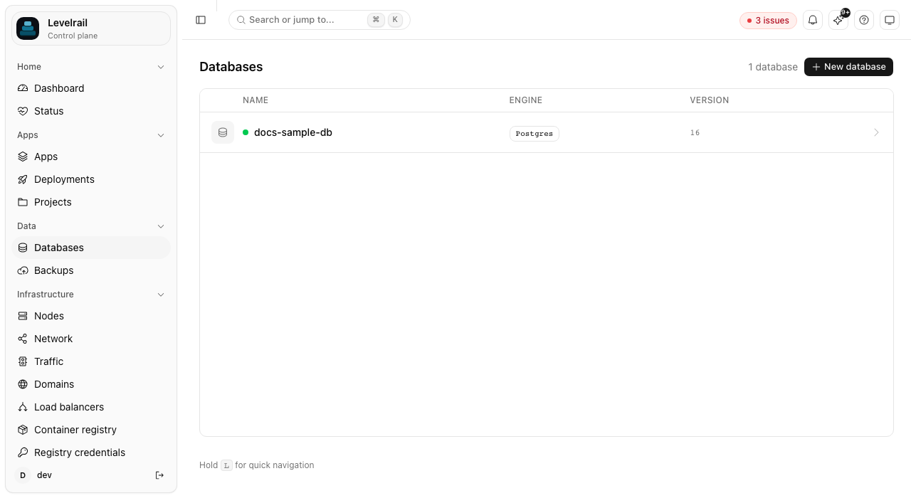 Levelrail databases list