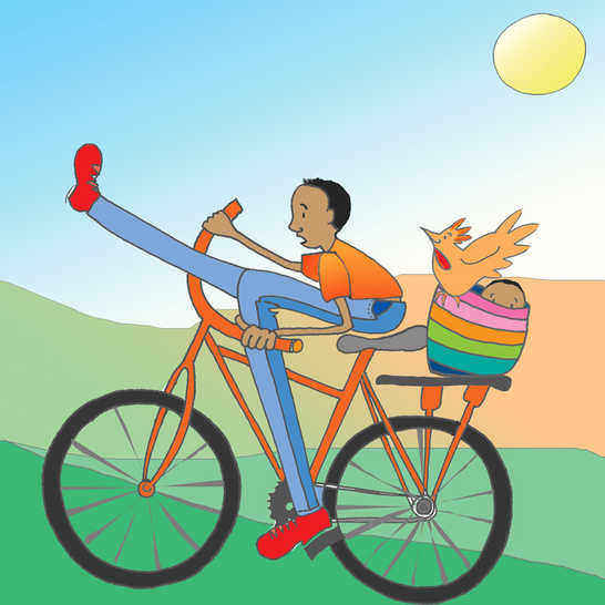A very tall man riding a bicycle too small for him.