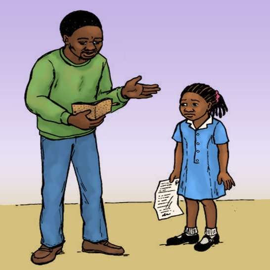 A man holding an empty wallet and a girl standing next to him.