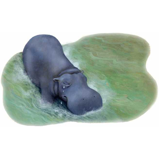 A hippo crying in the river.