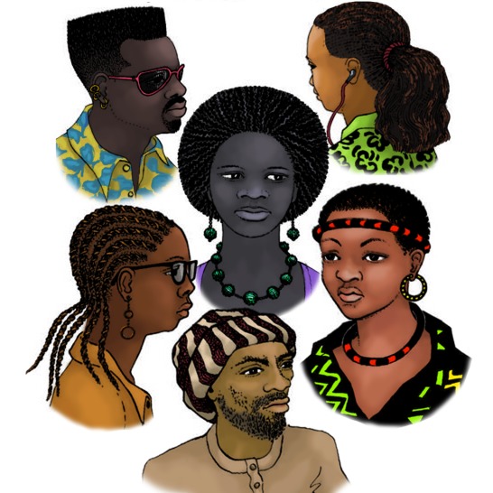 Five people with different hairstyles.
