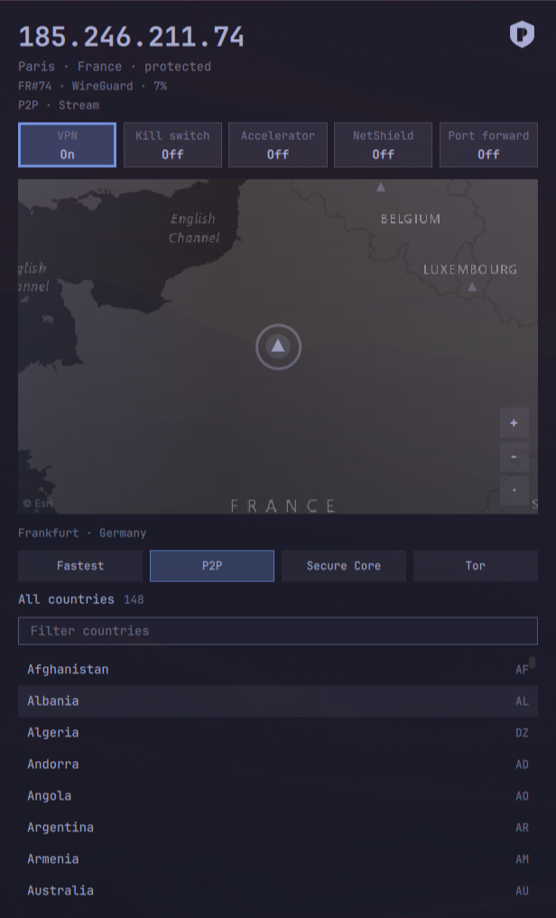 Proton VPN tiled window on Omarchy