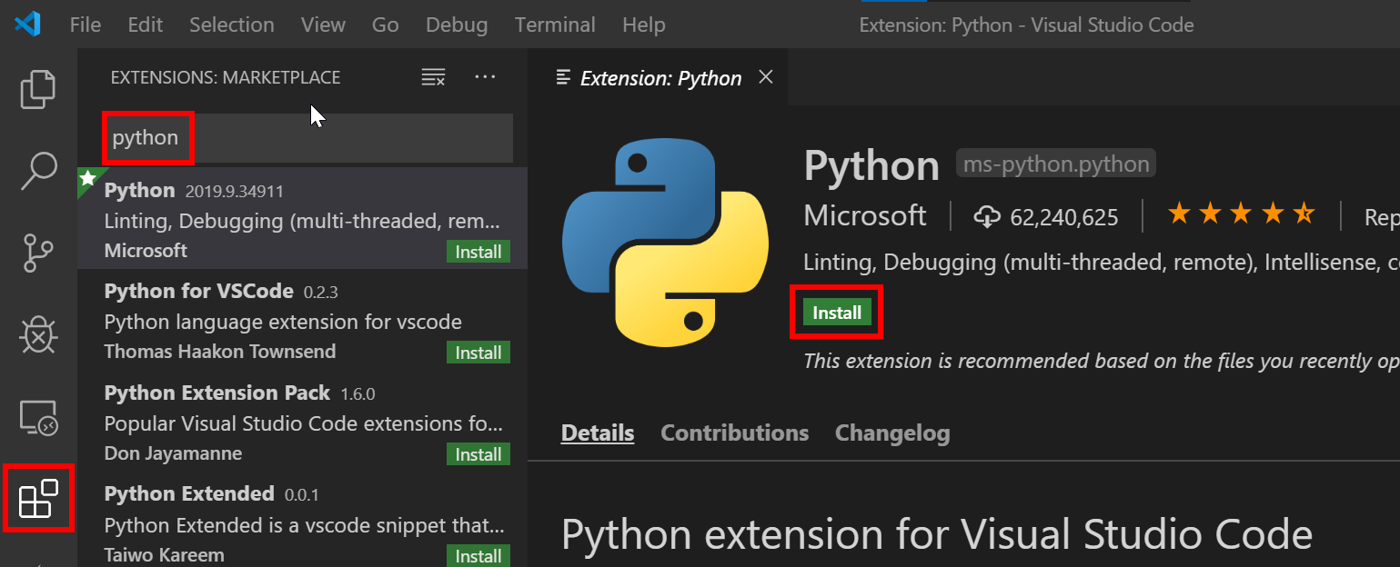 vs code install extension