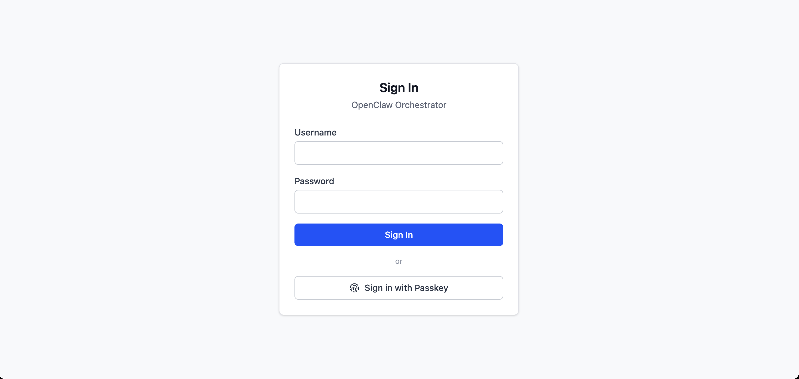 Login screen