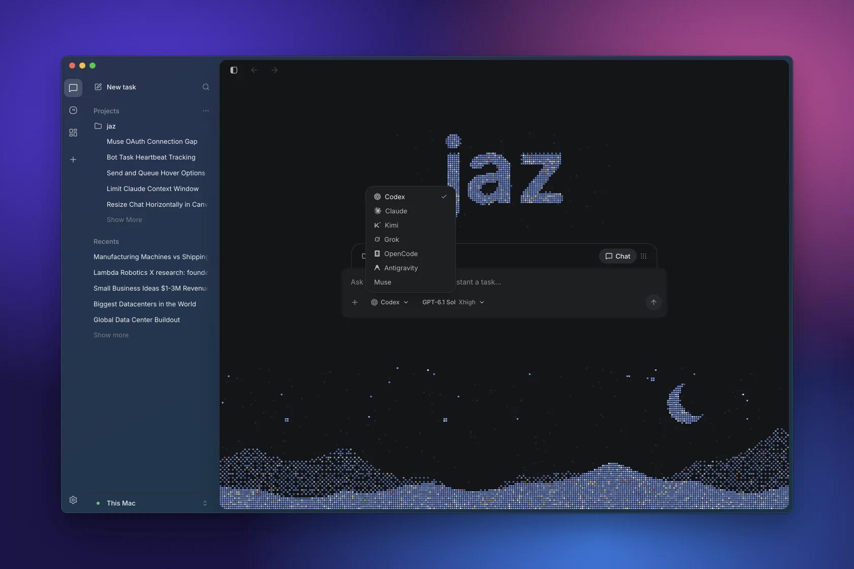 Agent picker on the Jaz home screen