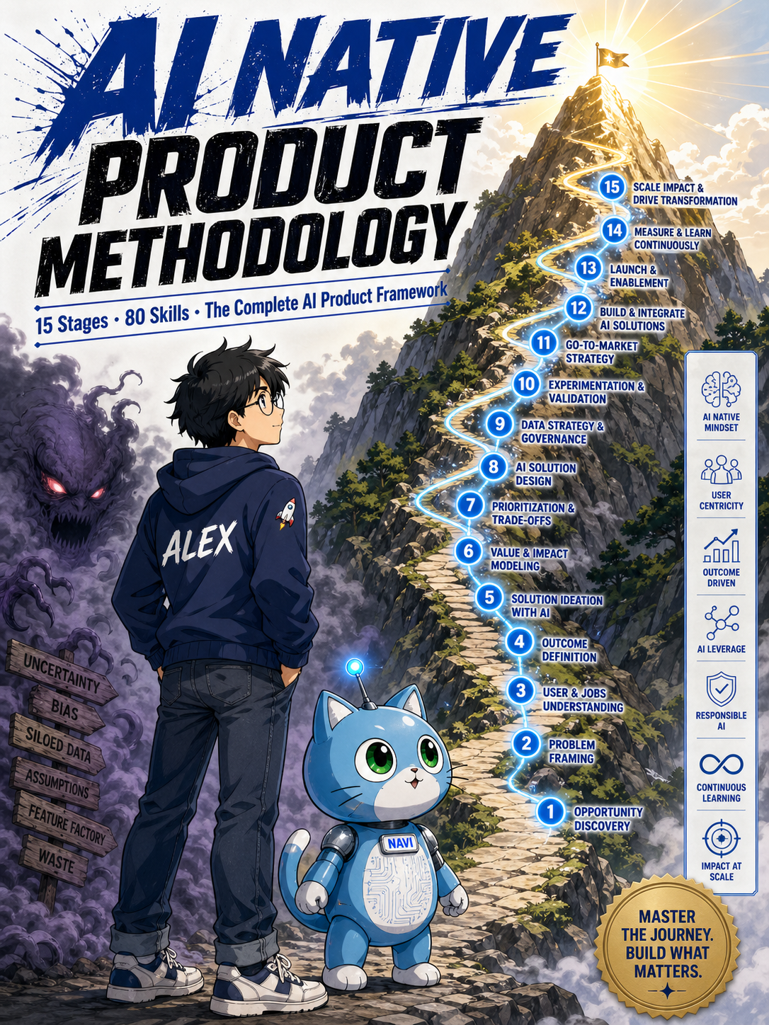 AI Native Product Methodology — 15 Stages Hero's Journey