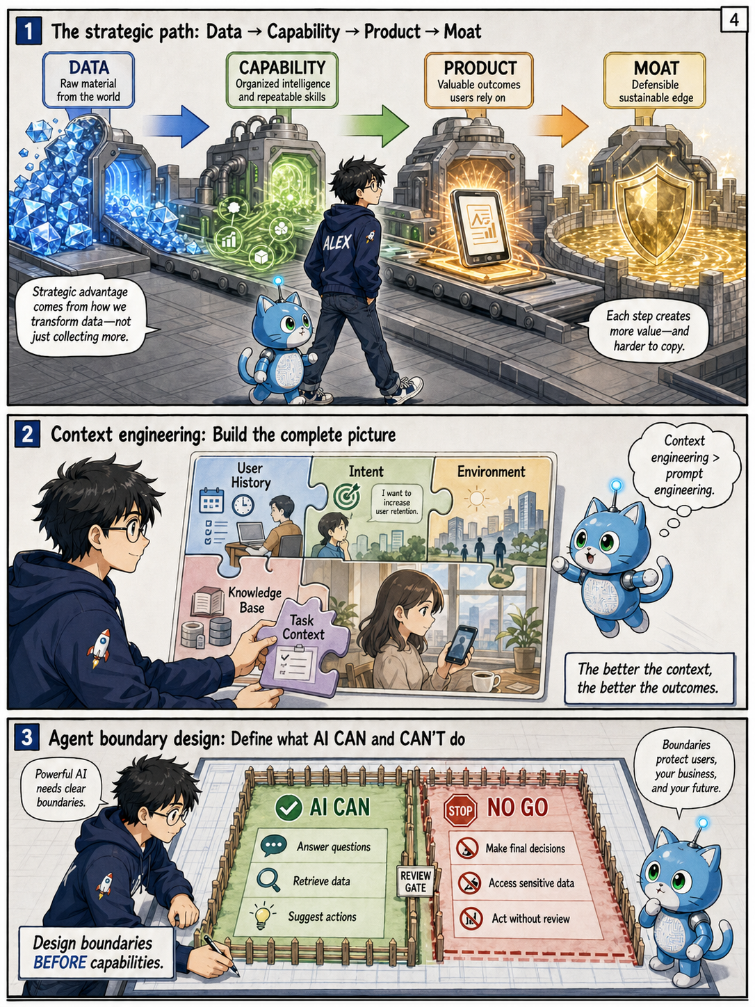 P3 System Building — Data→Capability→Product→Moat, Context Engineering, Agent Boundary