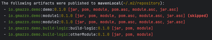 ./gradlew publishToMavenLocal output example