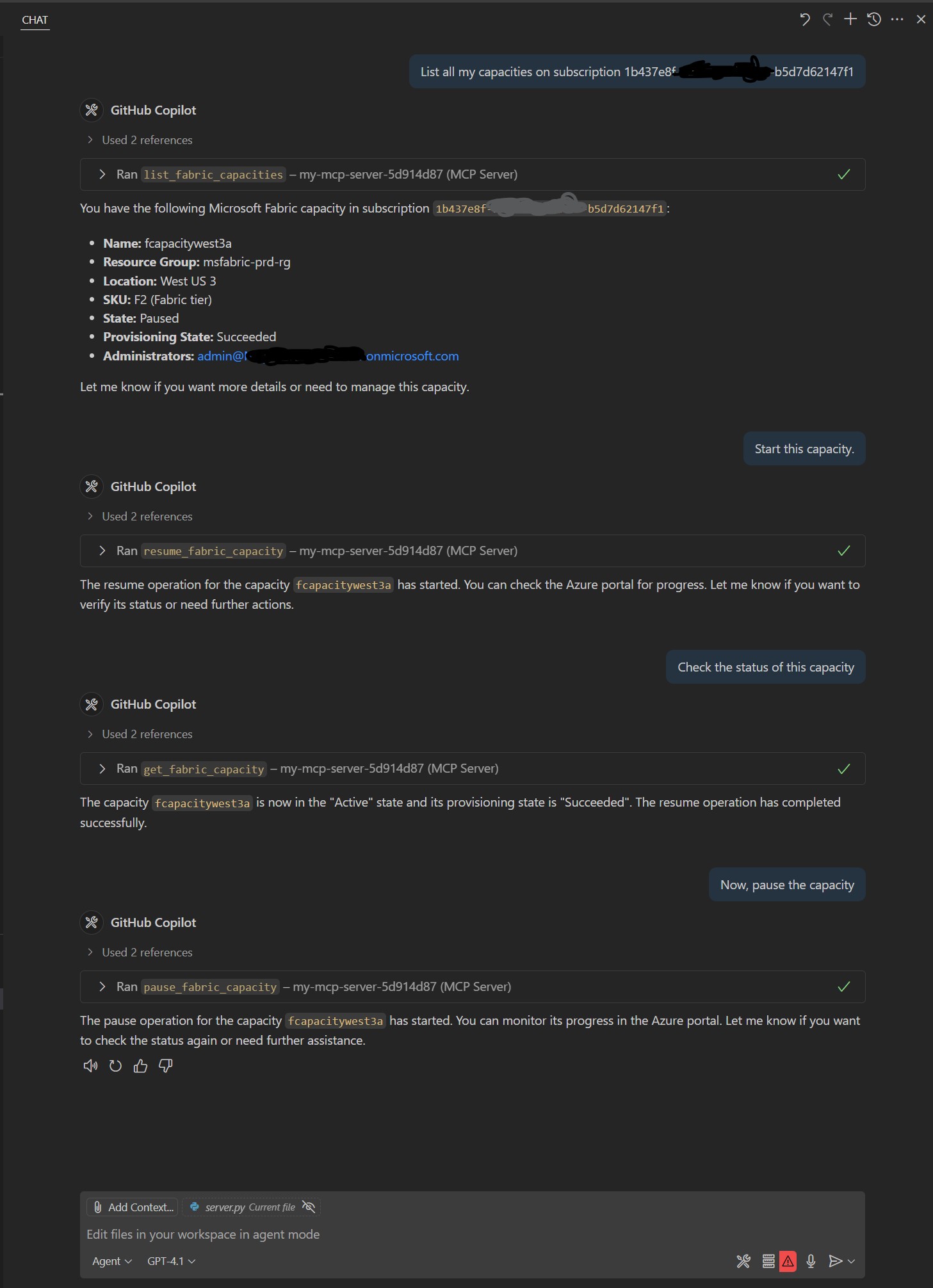 Sample interaction with the MCP Server