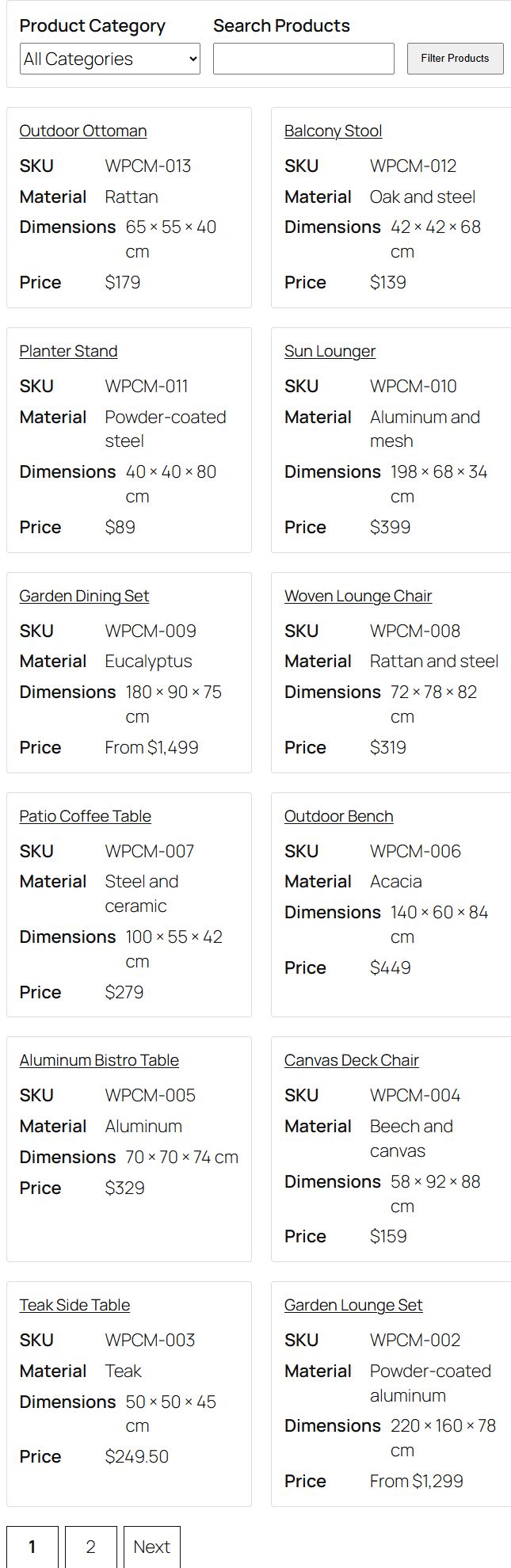 Responsive frontend product grid with pagination