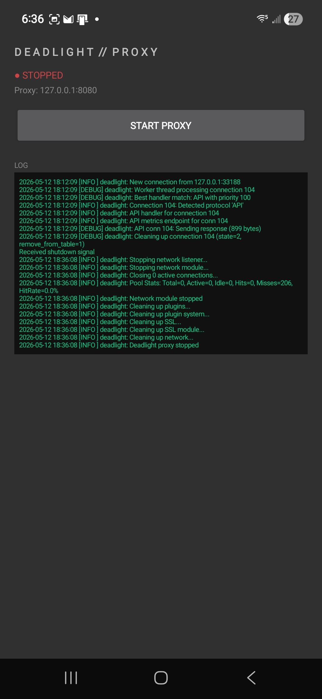 Deadlight Proxy stopped