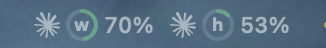 The menu bar item: a Claude mark with a green ring at 70% marked w, and a second at 53% marked h.