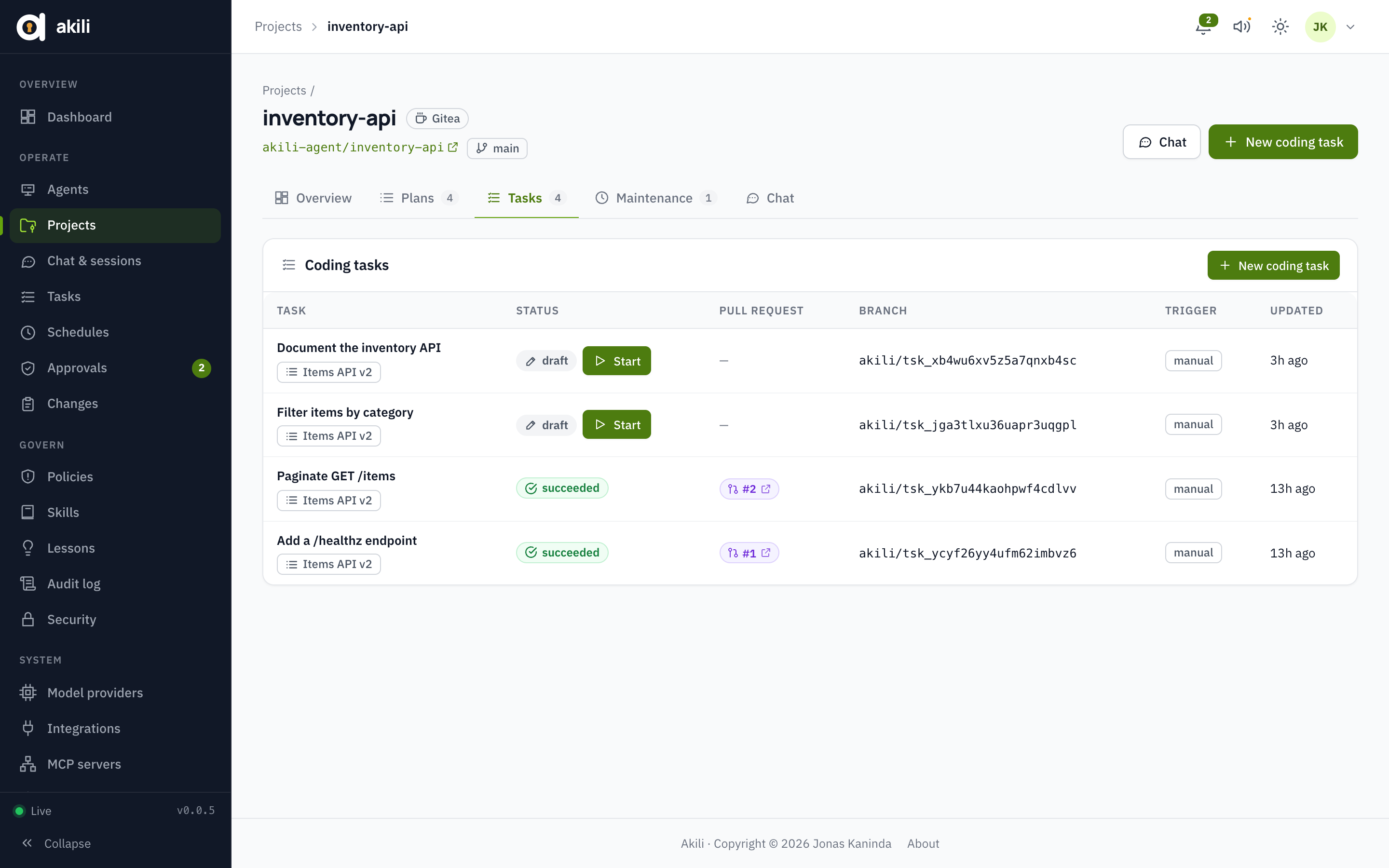 Project tasks