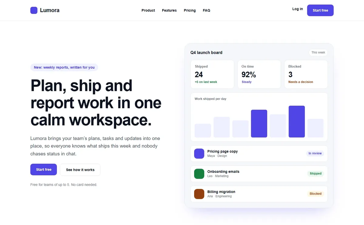 Lumora SaaS homepage built by GoBuildWP in native Elementor