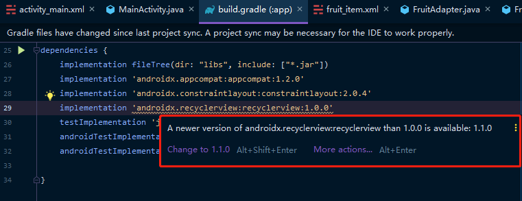 Android Studio会提醒最新1.1.0