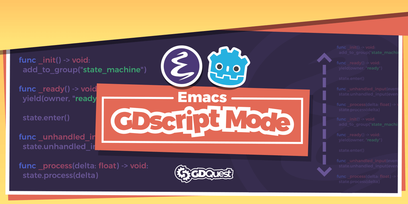 banner showing the "GDScript mode" title with GDScript code in the background