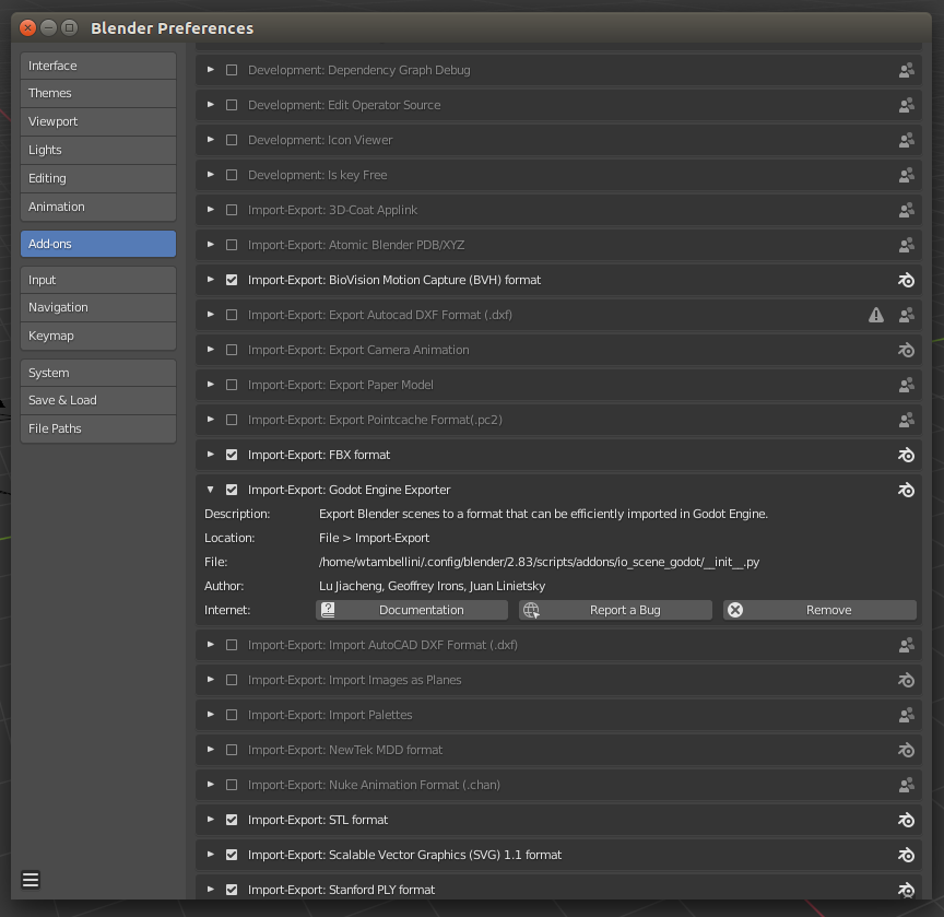 Enabling the add-on in the Blender user preferences