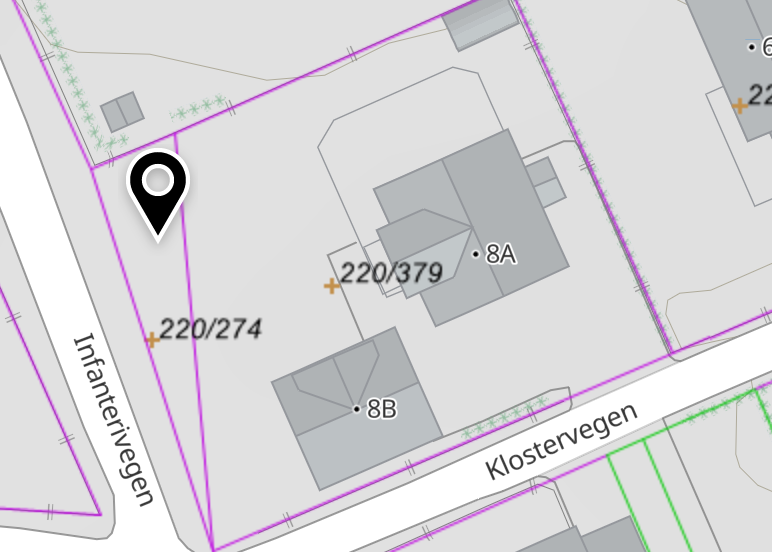 Kart som viser mulig tilleggsareal 220/274 på cirka 106 kvadratmeter