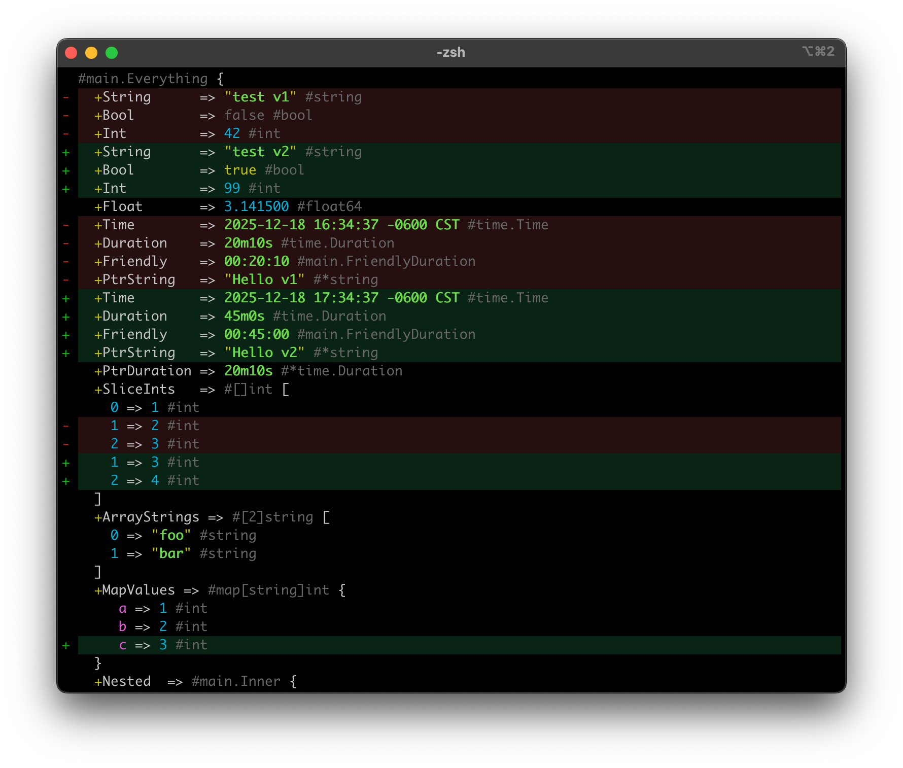 Diff output example