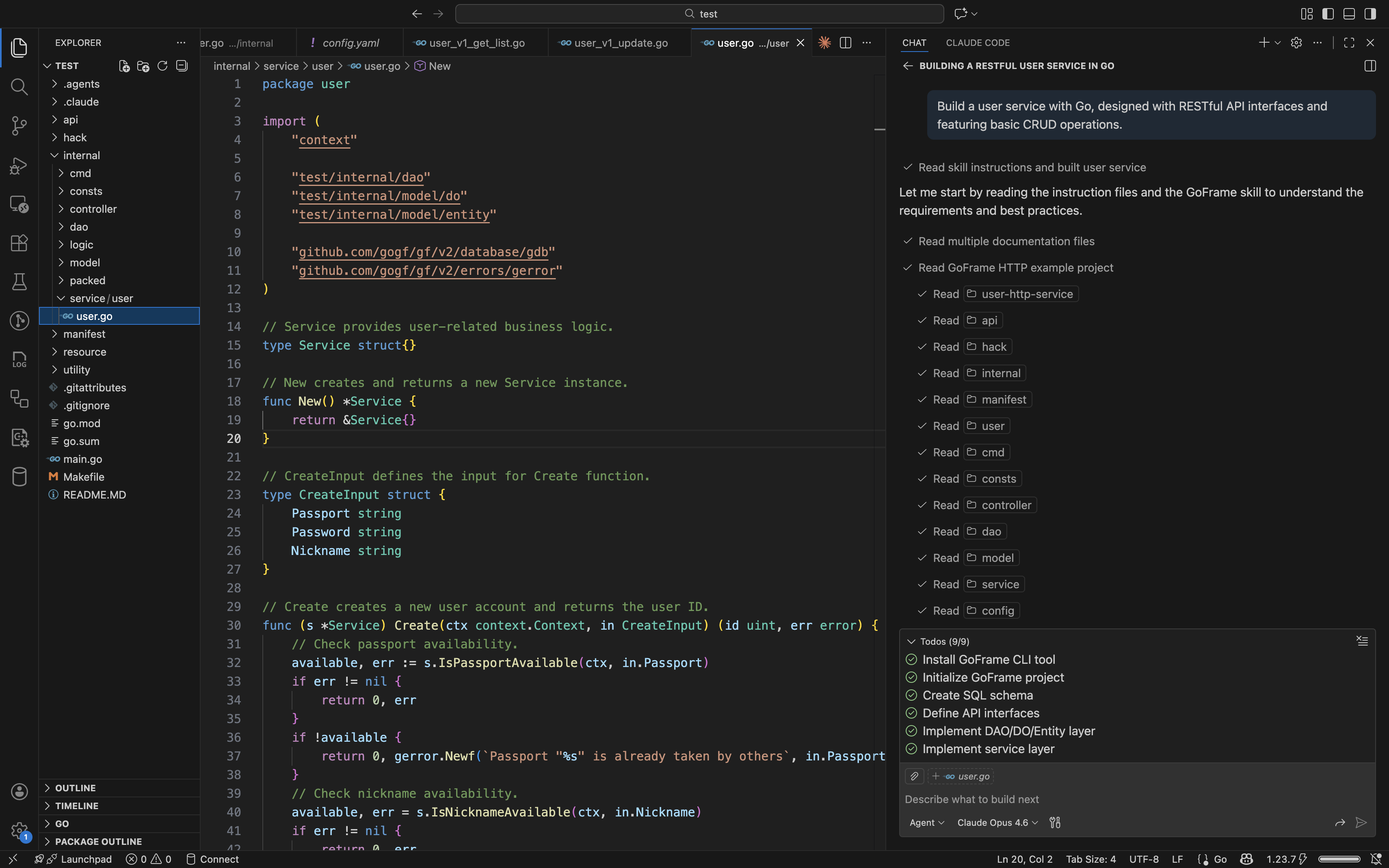 Create a new project with GoFrame skills in Copilot