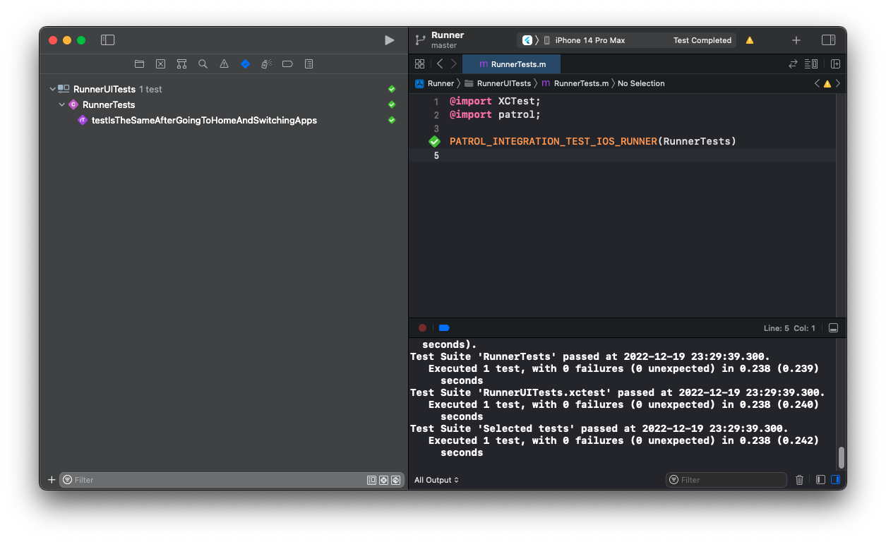 Patrol test results in Xcode