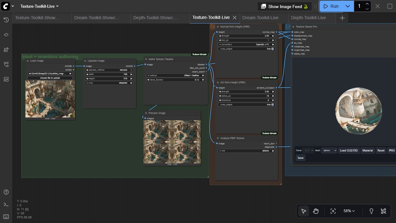 Executed Texture Toolkit workflow in ComfyUI