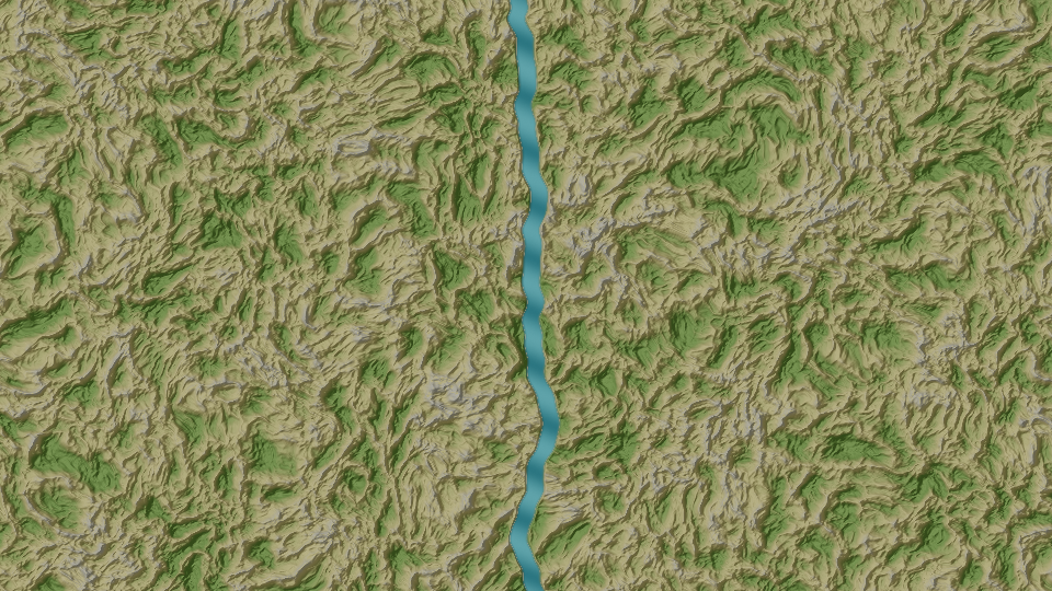 Hybrid terrain and river relief map