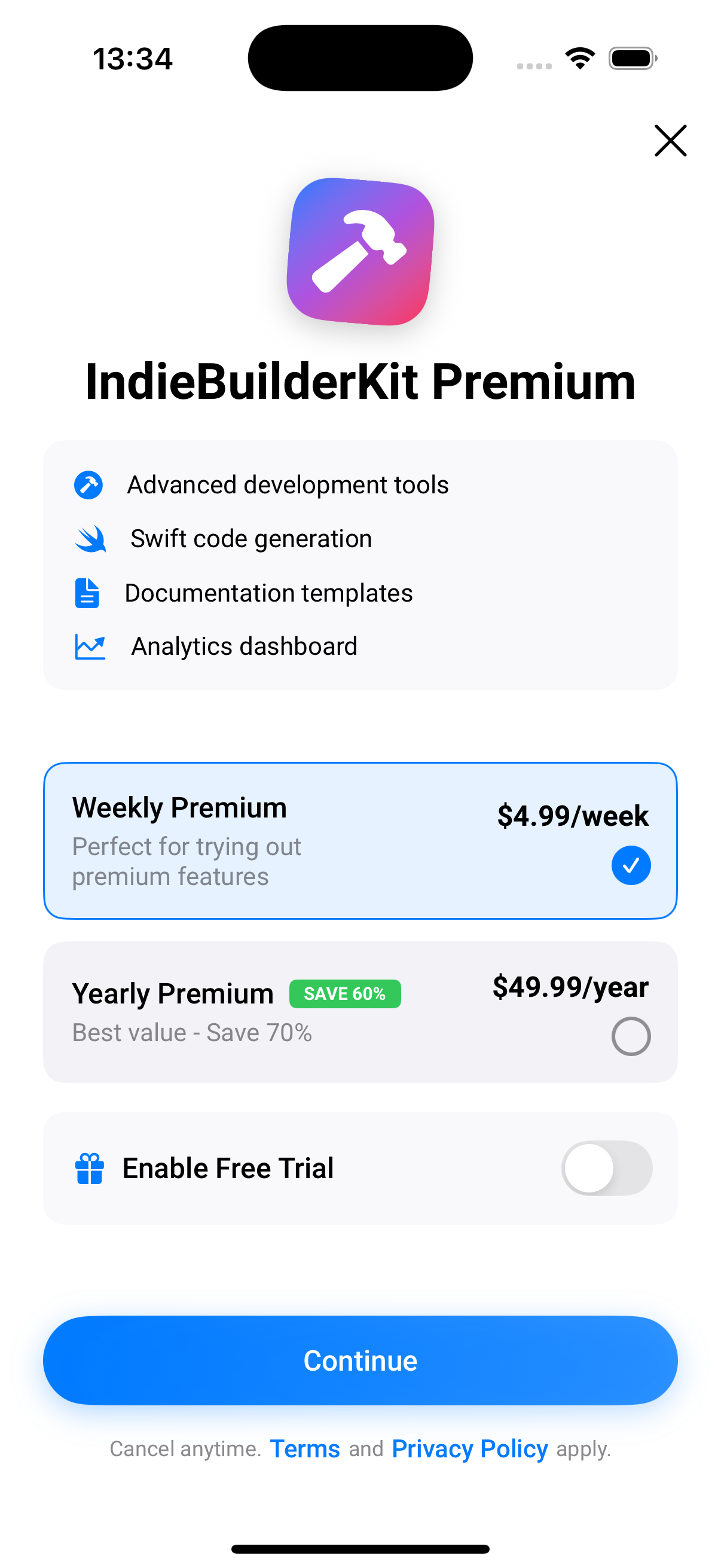 Paywall View with subscription options