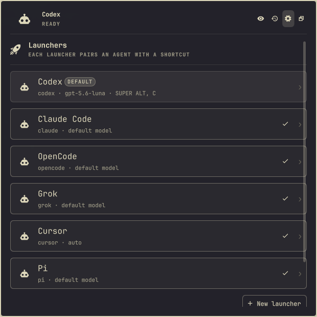 Launcher list in Settings
