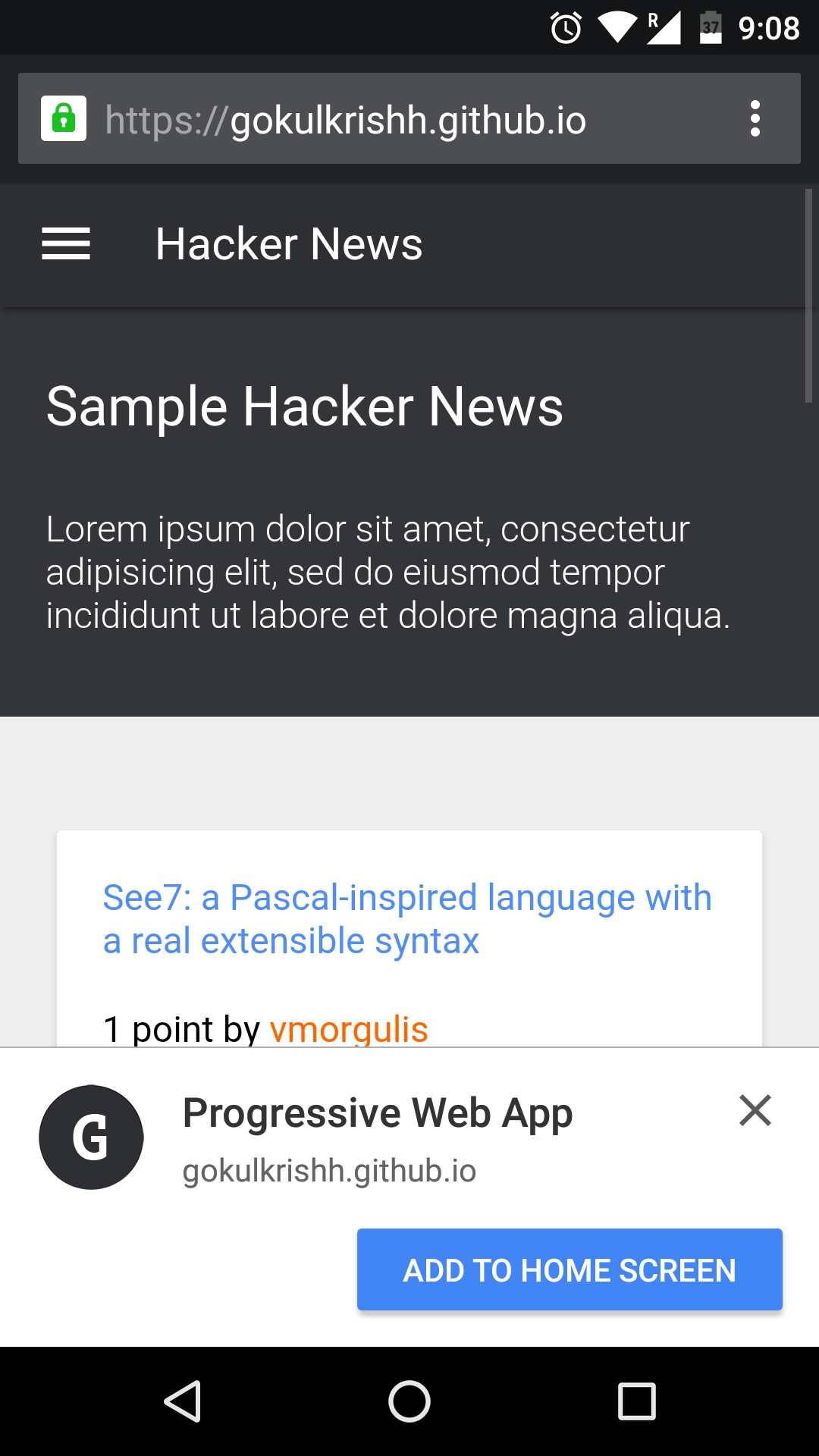 Chrome browser add to home screen