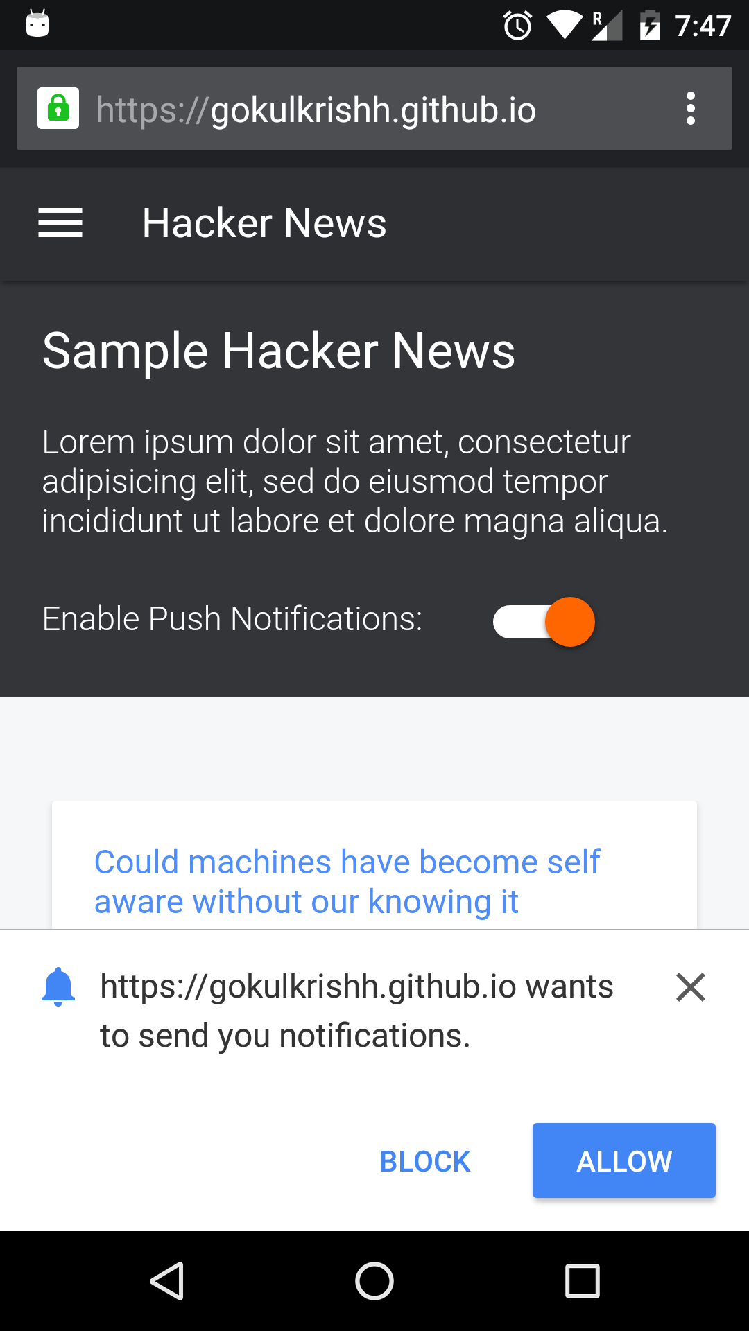 Push notification permission