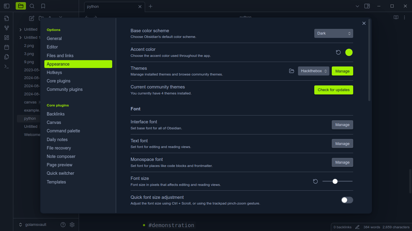 Image of htb obsidian theme
