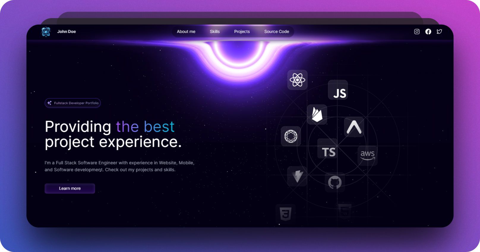 Modern Space Theme Portfolio using Next.js 14 and Three.js