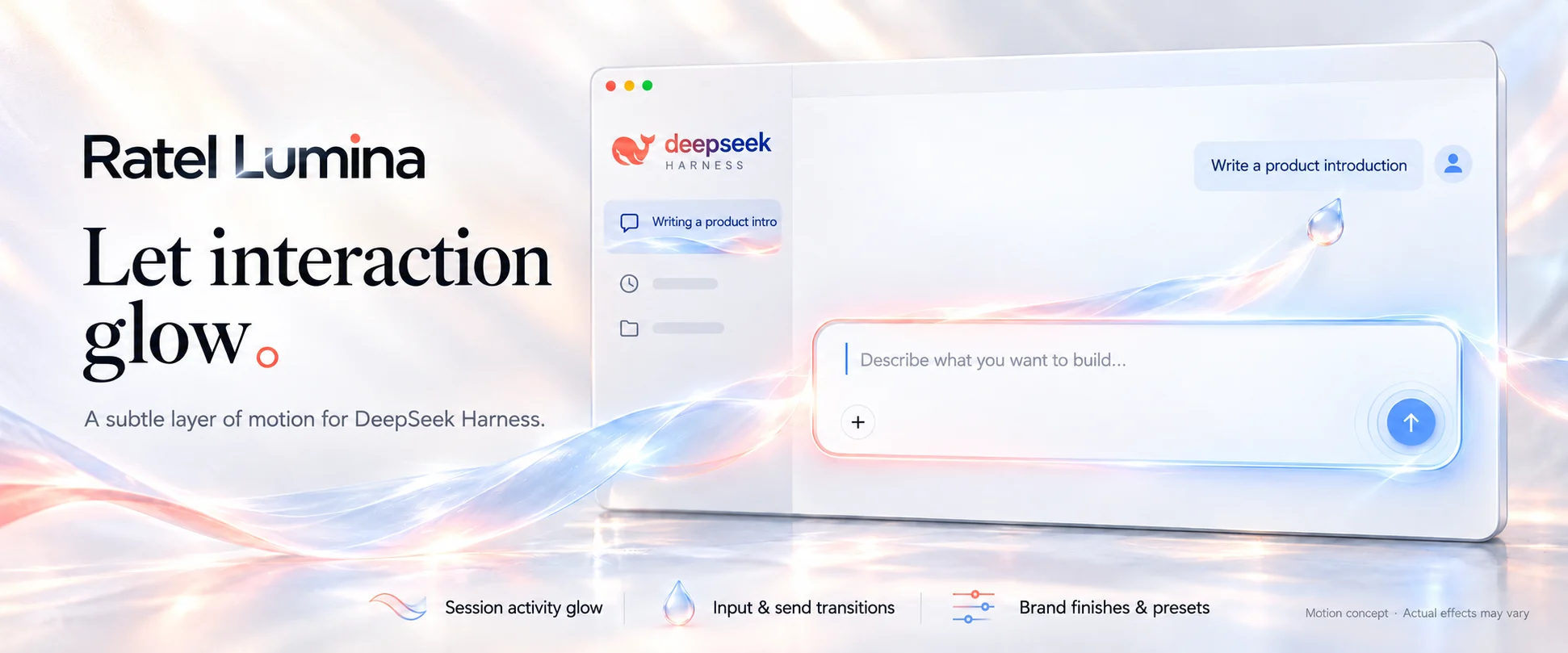 Ratel Lumina — Let interaction glow. A concept illustration of subtle motion for DeepSeek Harness.