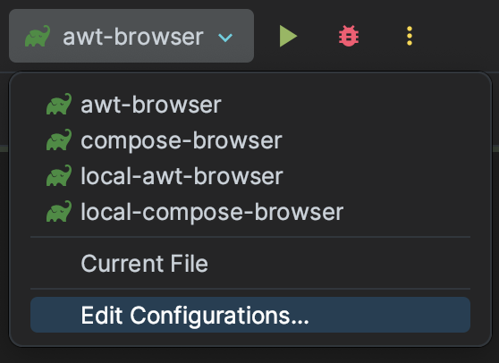 run / debug configurations