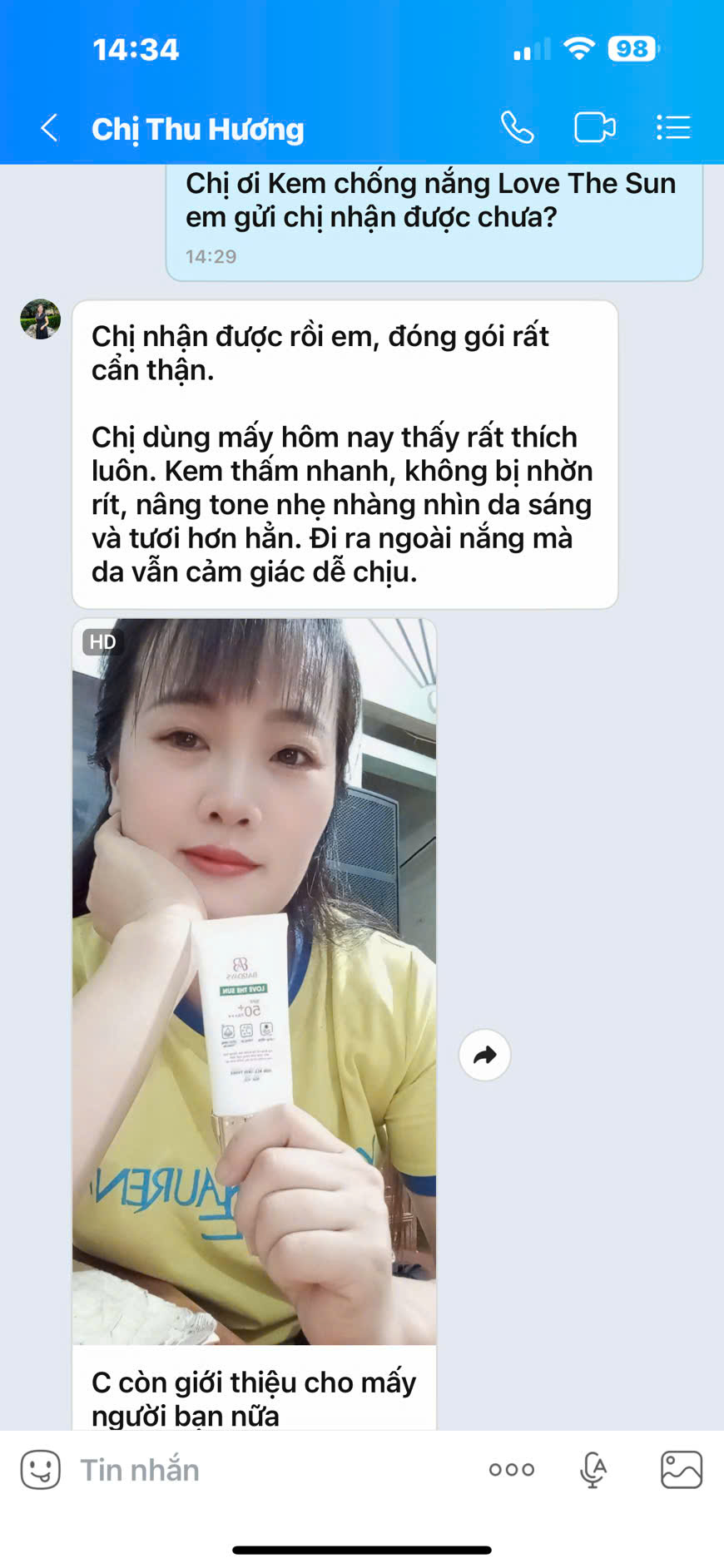 Feedback chị Thu Hương dùng Love The Sun