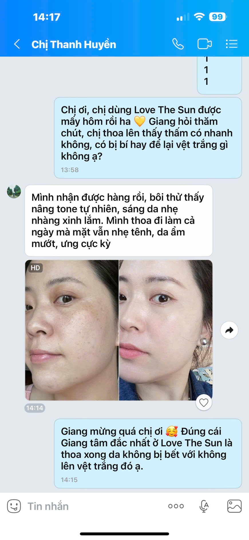 Feedback chị Thanh Huyền dùng Love The Sun