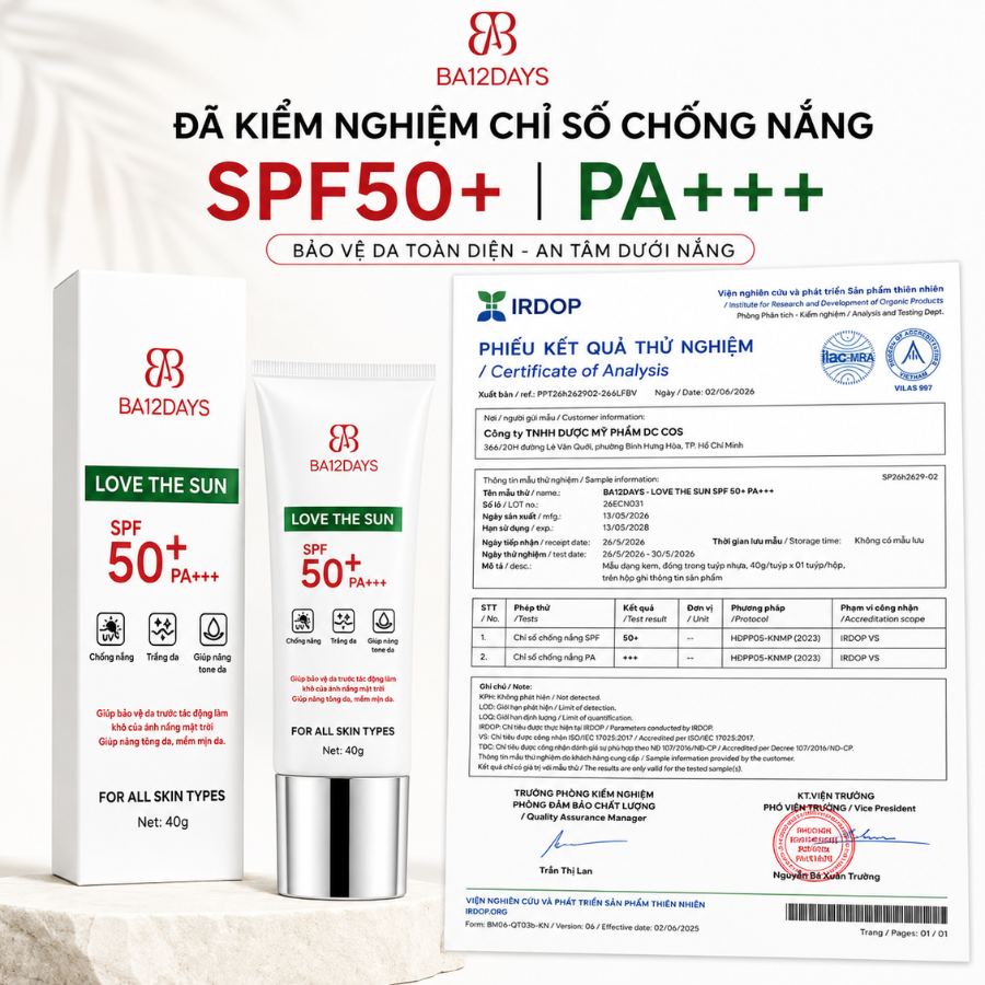 Phiếu kết quả thử nghiệm chỉ số chống nắng SPF50+ PA+++ của Love The Sun