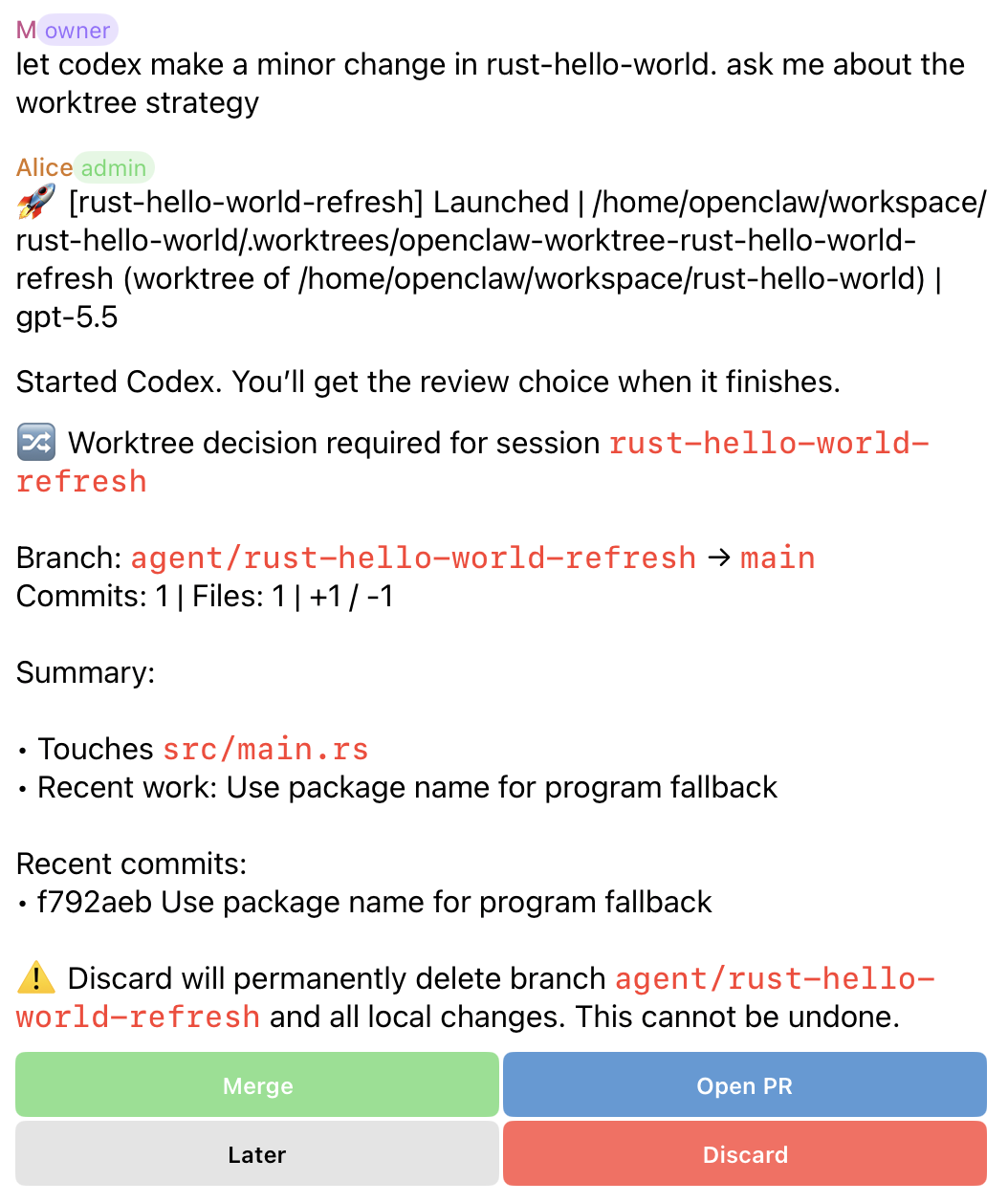 Ask-mode worktree decisions
