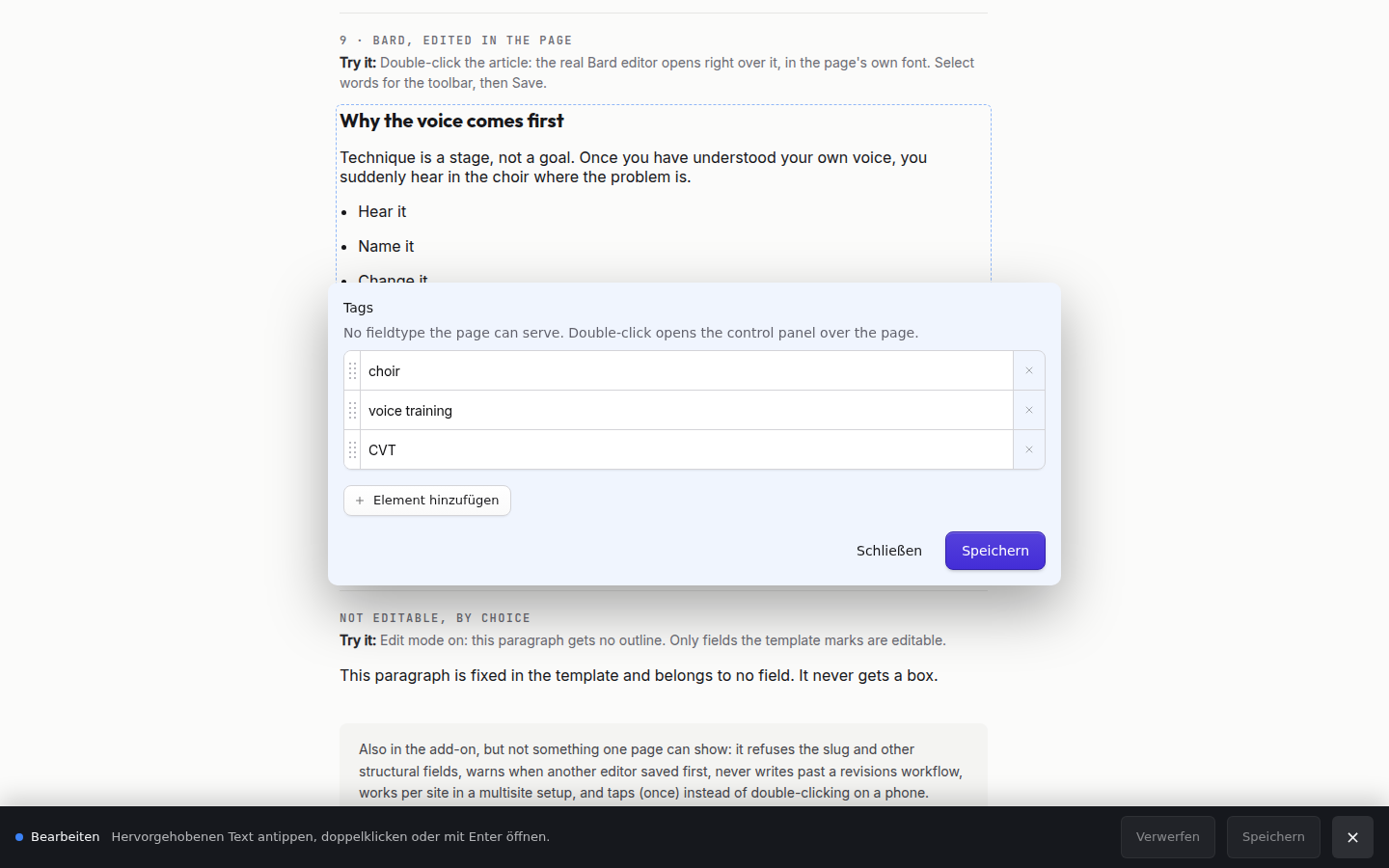 The control panel in an overlay, scrolled to one field