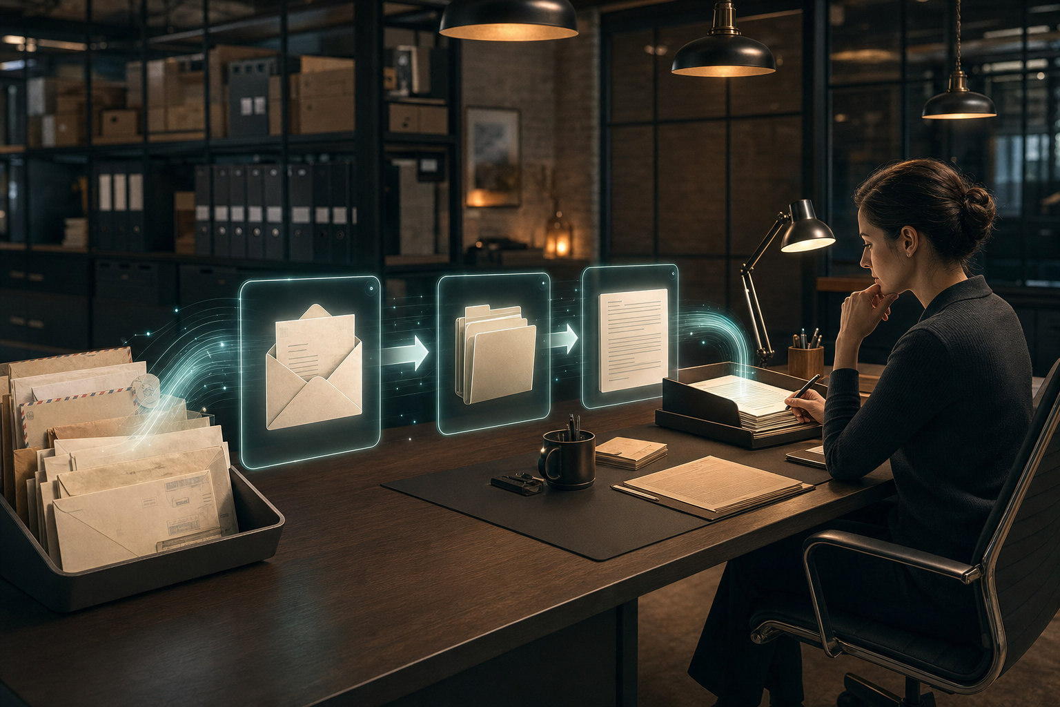 A no-code agent moving a support request through intake, classification, drafting, and human review in a realistic operations workspace