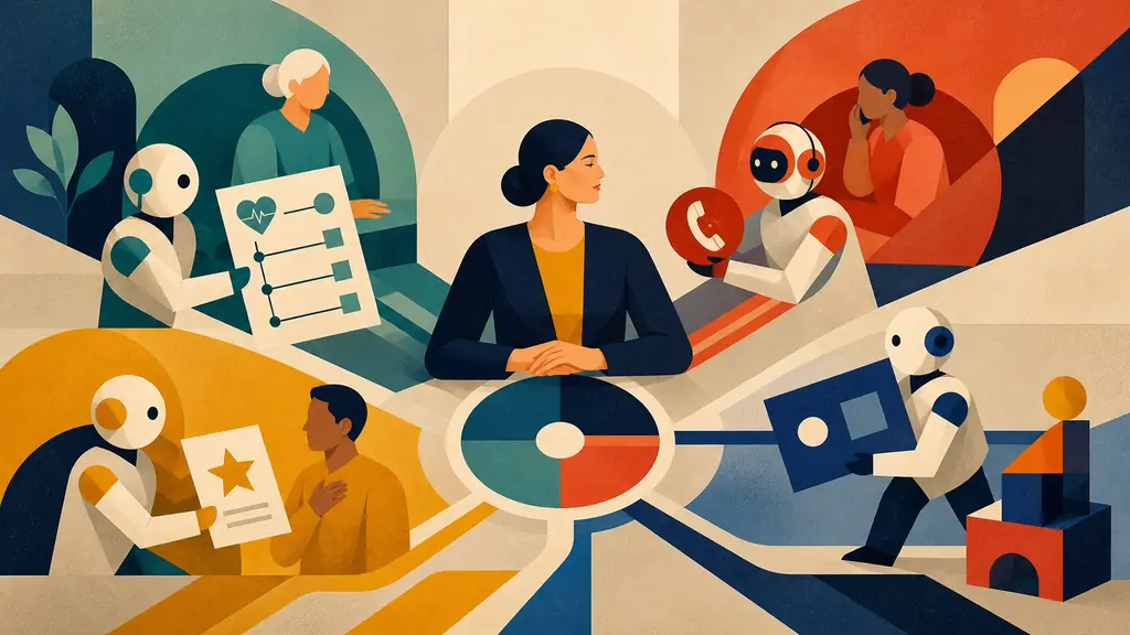 A human supervisor watches coordinated agents move customer conversations, team operations and software projects toward finished outcomes.