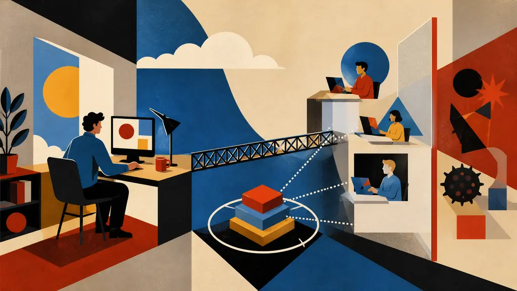 A developer resumes a remote coding session while several coordinated agents reuse shared context under visible safety controls.